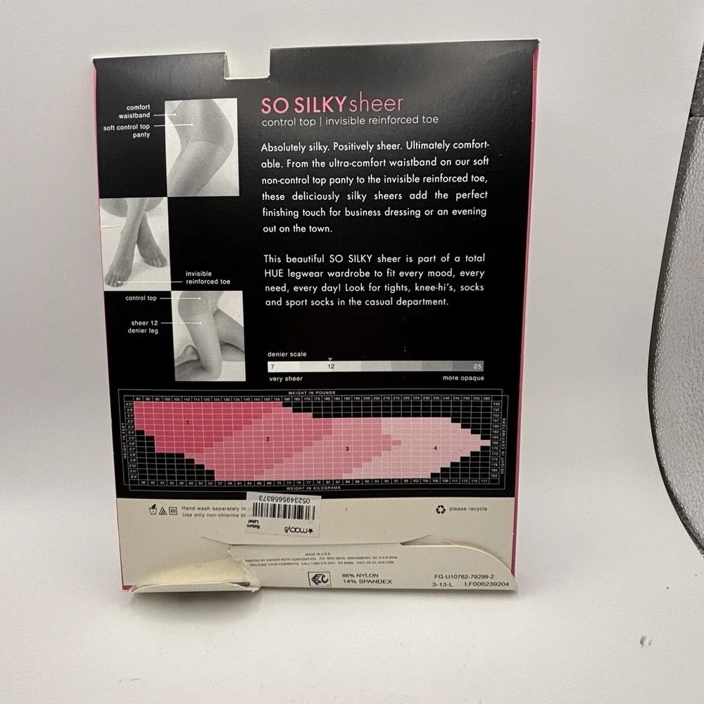 New HUE So Silky Sheer Control Top Pantyhose Invisible Toe Womens Sz 2 Tan 10762